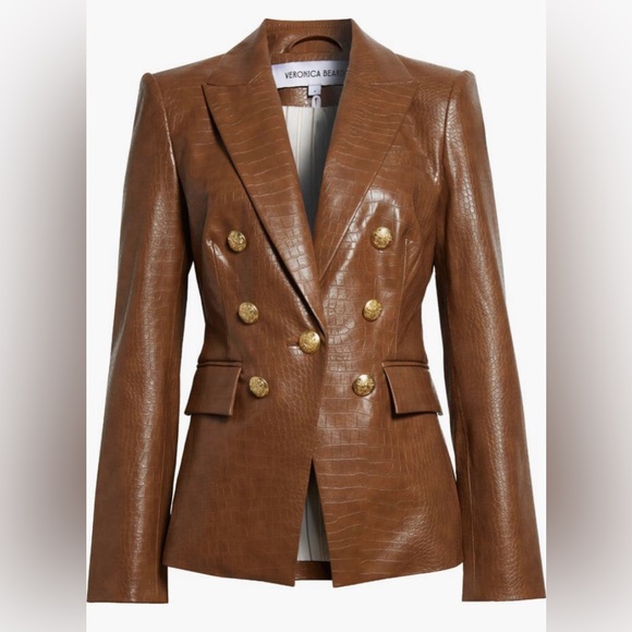 NWT $698 Veronica Beard Lawrence Croc Embossed Faux Leather Dickey Jacket - Picture 8 of 15